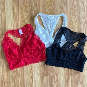 Set of 3 bralettes- red, black, white